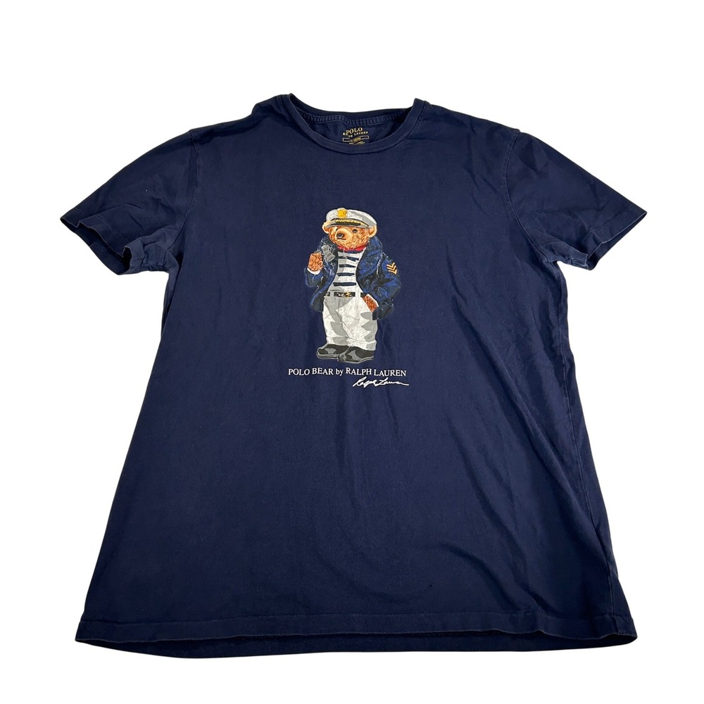 Polo Ralph Lauren Mens Navy Blue Captain Polo Bear Graphic T-Shirt Size M